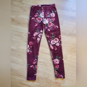 Maroon Velvet Rose Print Leggings, Girls' size M, 7-9